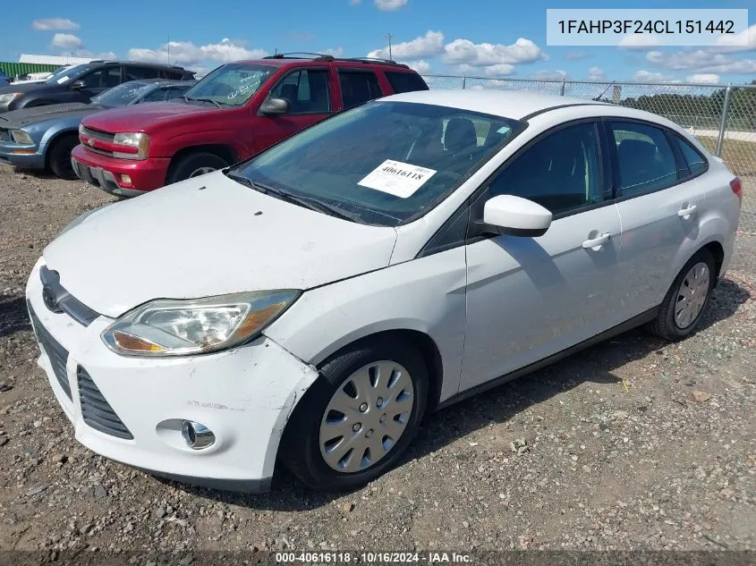 2012 Ford Focus Se VIN: 1FAHP3F24CL151442 Lot: 40616118