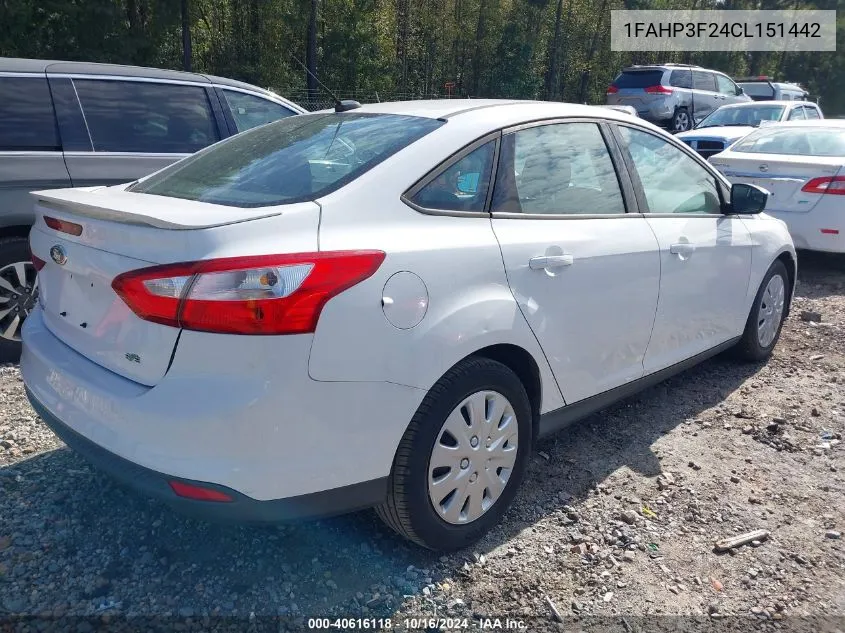 2012 Ford Focus Se VIN: 1FAHP3F24CL151442 Lot: 40616118