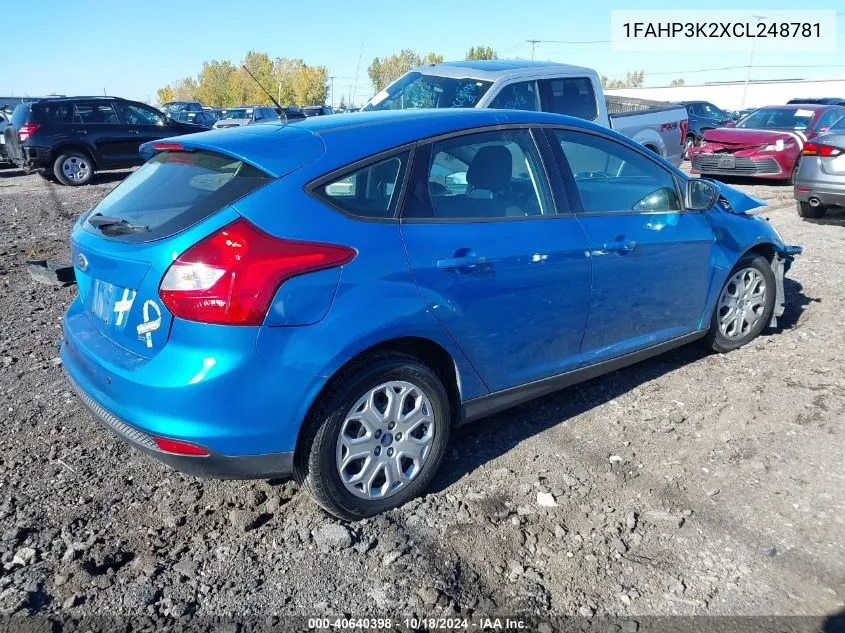 2012 Ford Focus Se VIN: 1FAHP3K2XCL248781 Lot: 40640398