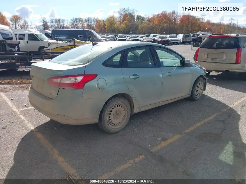 2012 Ford Focus Se VIN: 1FAHP3F20CL380085 Lot: 40648226