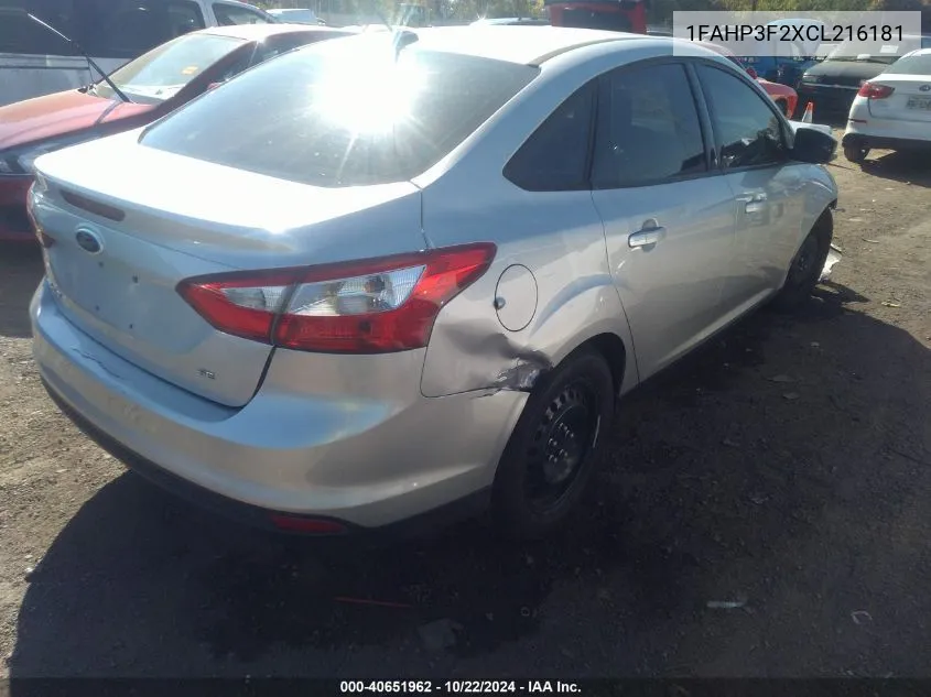 2012 Ford Focus Se VIN: 1FAHP3F2XCL216181 Lot: 40651962