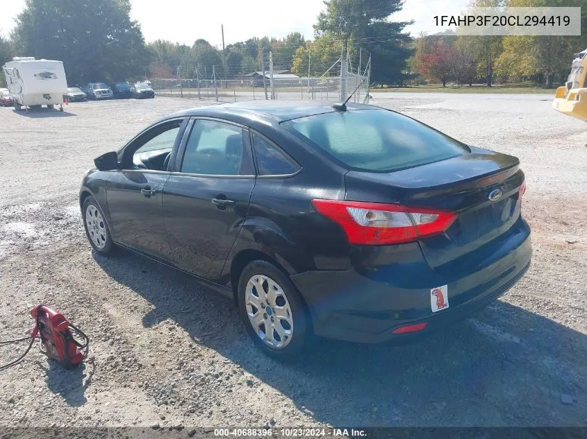 2012 Ford Focus Se VIN: 1FAHP3F20CL294419 Lot: 40688396