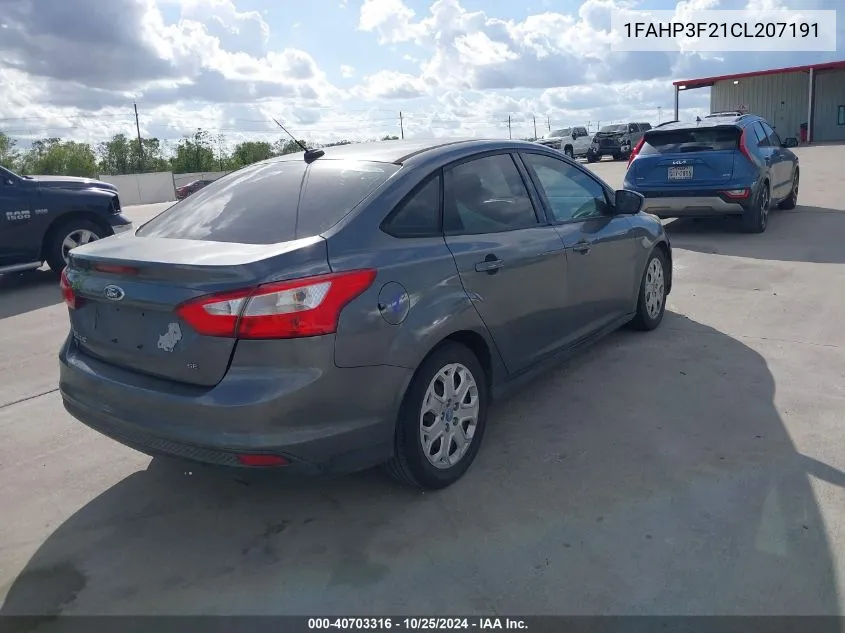 2012 Ford Focus Se VIN: 1FAHP3F21CL207191 Lot: 40703316