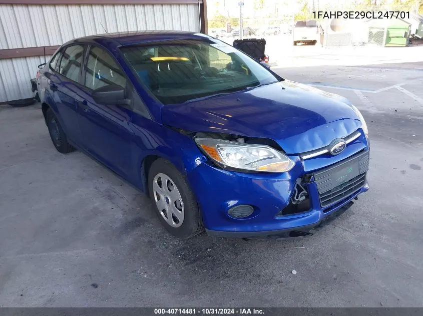 2012 Ford Focus S VIN: 1FAHP3E29CL247701 Lot: 40714481