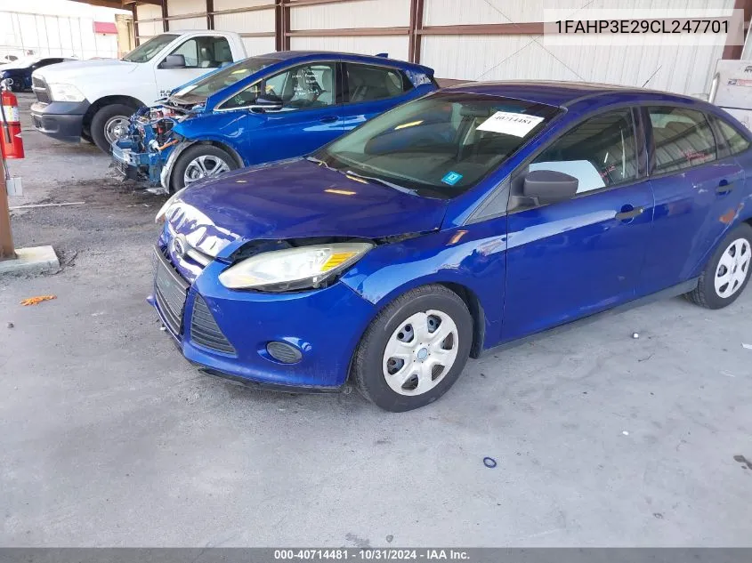 2012 Ford Focus S VIN: 1FAHP3E29CL247701 Lot: 40714481