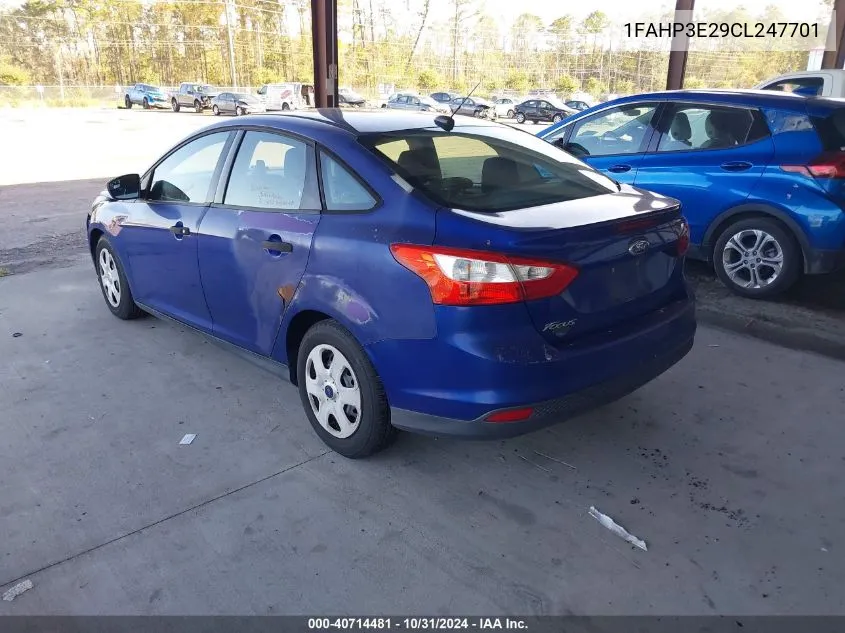 2012 Ford Focus S VIN: 1FAHP3E29CL247701 Lot: 40714481