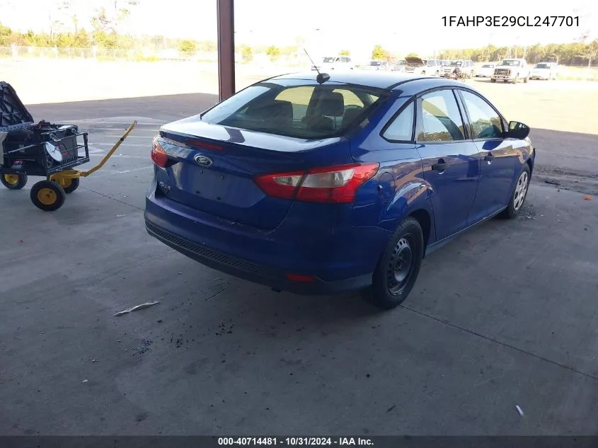 2012 Ford Focus S VIN: 1FAHP3E29CL247701 Lot: 40714481