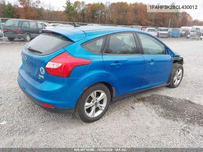 2012 Ford Focus Se VIN: 1FAHP3K28CL430012 Lot: 40715356