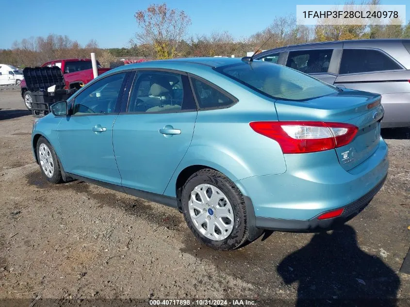 2012 Ford Focus Se VIN: 1FAHP3F28CL240978 Lot: 40717898