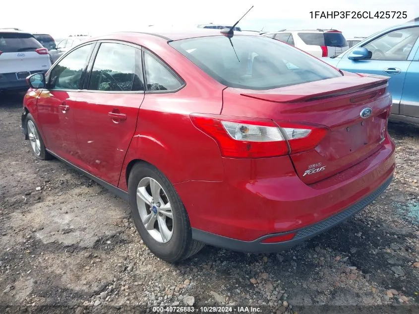 2012 Ford Focus Se VIN: 1FAHP3F26CL425725 Lot: 40726883