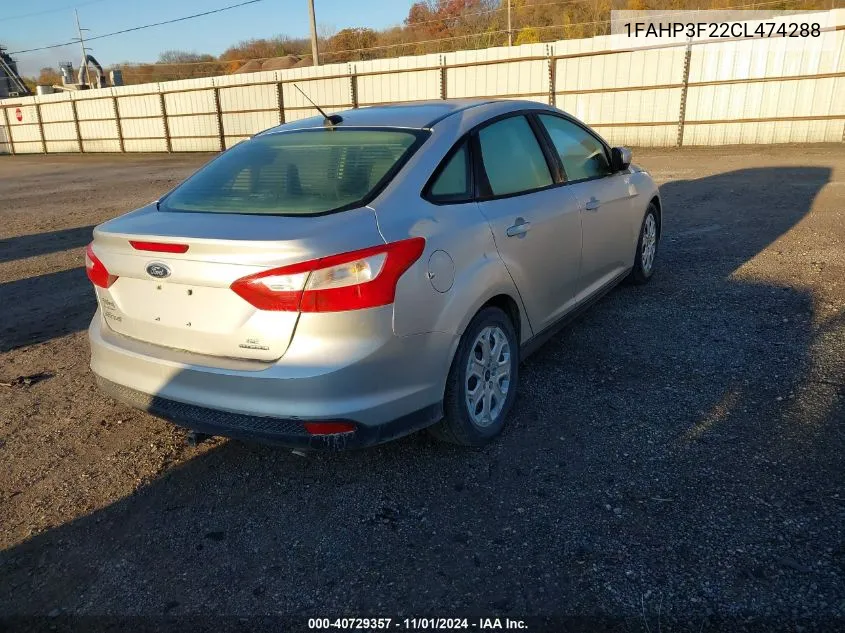 2012 Ford Focus Se VIN: 1FAHP3F22CL474288 Lot: 40729357