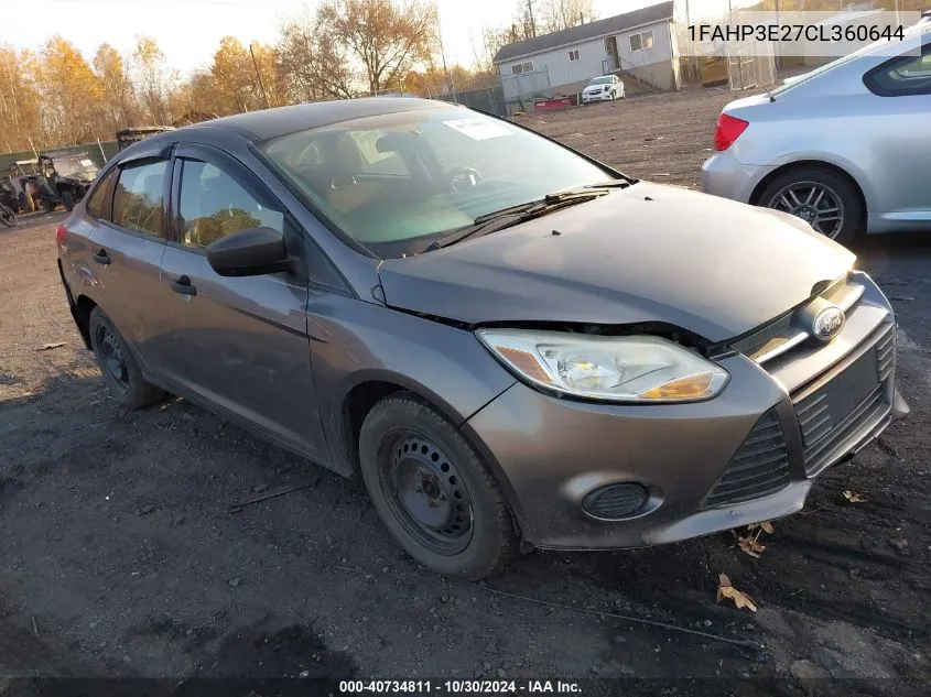 2012 Ford Focus S VIN: 1FAHP3E27CL360644 Lot: 40734811