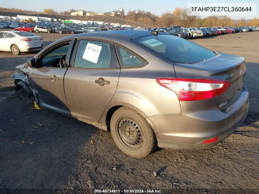 2012 Ford Focus S VIN: 1FAHP3E27CL360644 Lot: 40734811