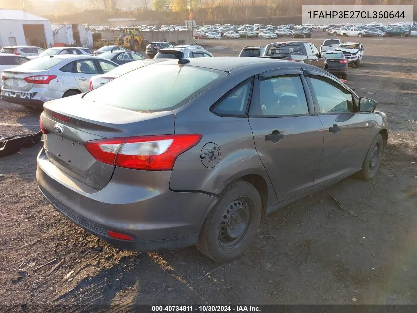 2012 Ford Focus S VIN: 1FAHP3E27CL360644 Lot: 40734811