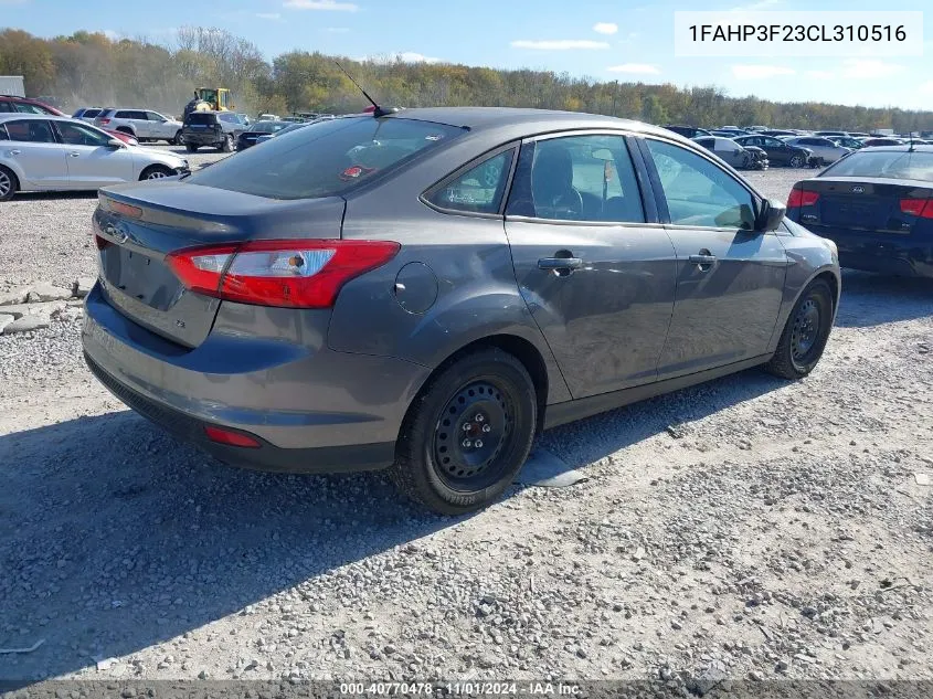 2012 Ford Focus Se VIN: 1FAHP3F23CL310516 Lot: 40770478