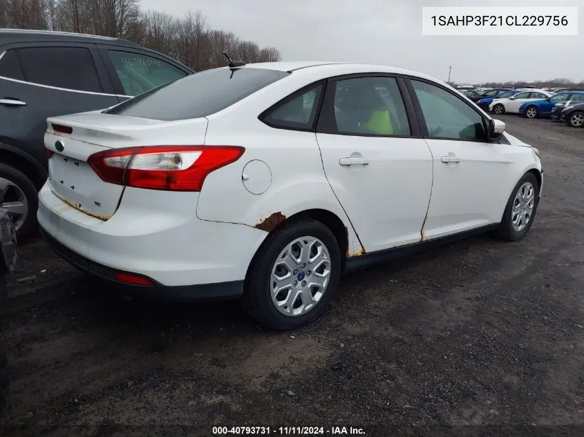 2012 Ford Focus Se VIN: 1SAHP3F21CL229756 Lot: 40793731