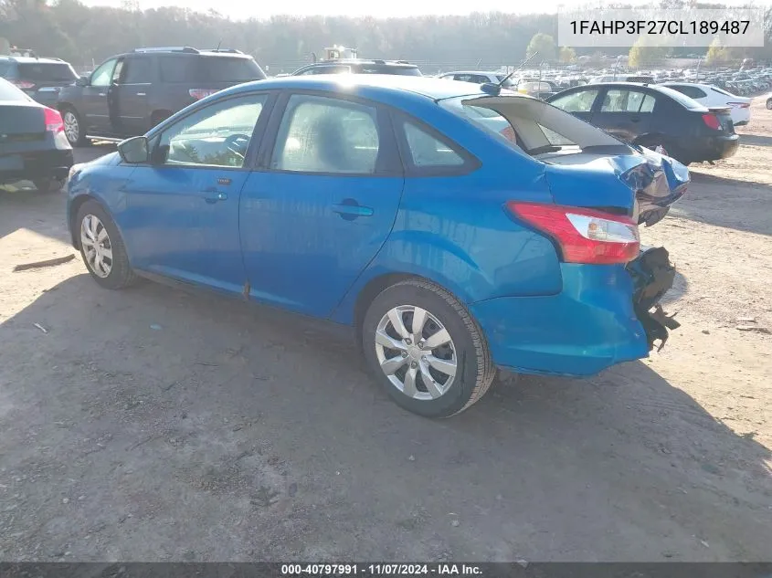 2012 Ford Focus Se VIN: 1FAHP3F27CL189487 Lot: 40797991