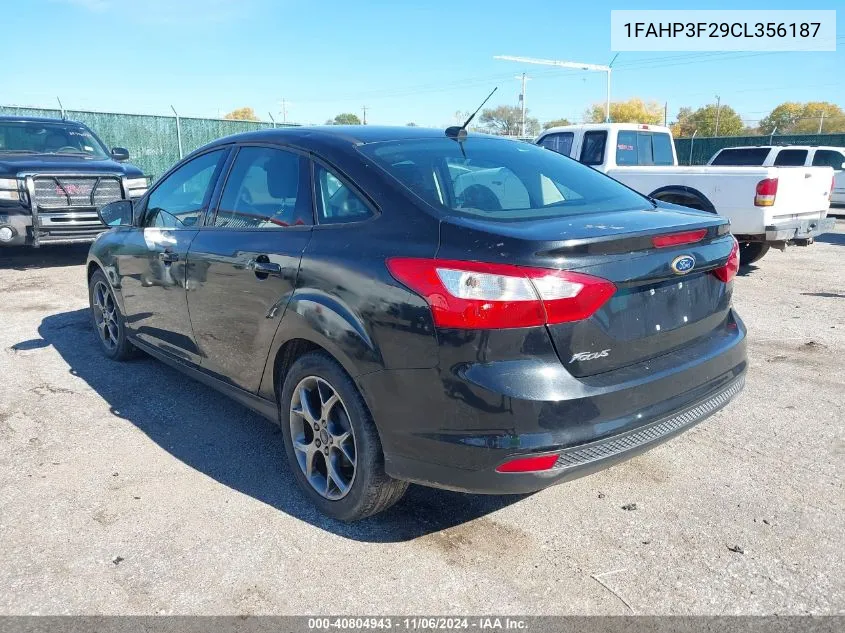 2012 Ford Focus Se VIN: 1FAHP3F29CL356187 Lot: 40804943