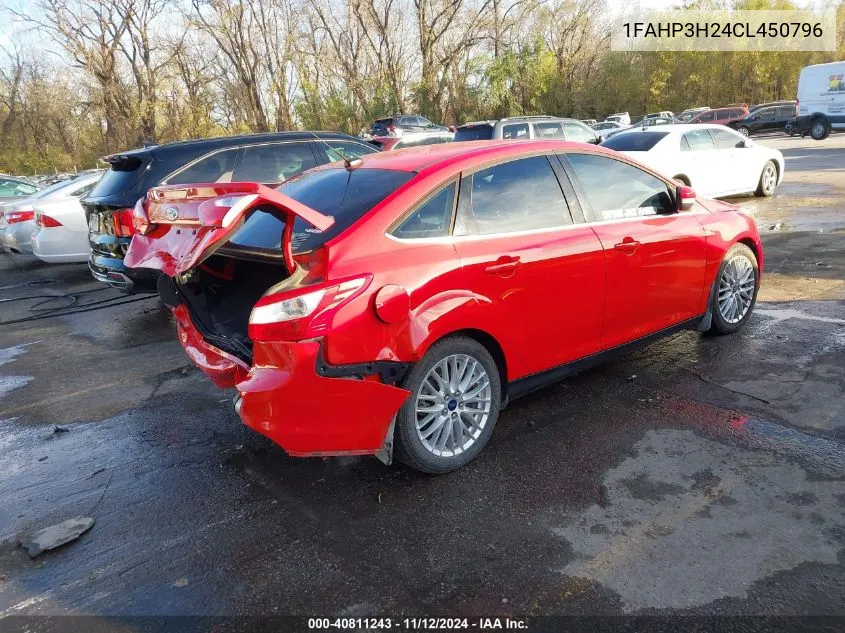 2012 Ford Focus Sel VIN: 1FAHP3H24CL450796 Lot: 40811243