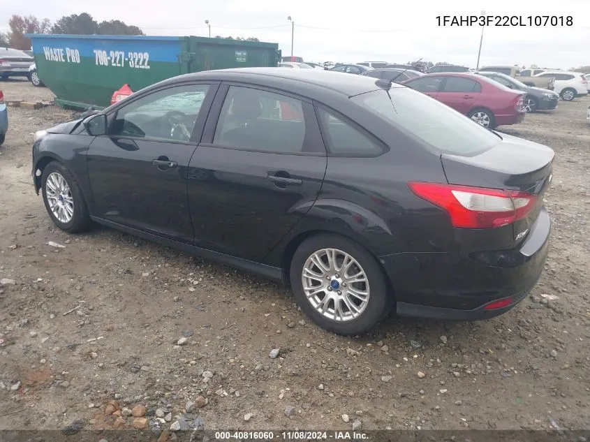 2012 Ford Focus Se VIN: 1FAHP3F22CL107018 Lot: 40816060