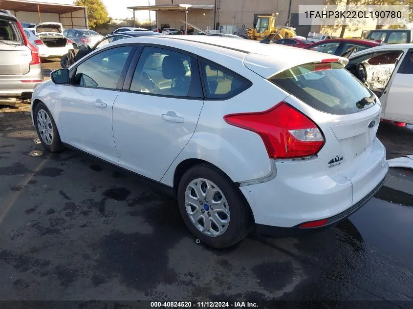 2012 Ford Focus Se VIN: 1FAHP3K22CL190780 Lot: 40824520