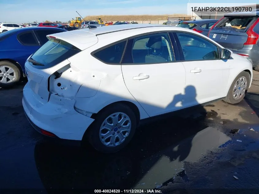 2012 Ford Focus Se VIN: 1FAHP3K22CL190780 Lot: 40824520