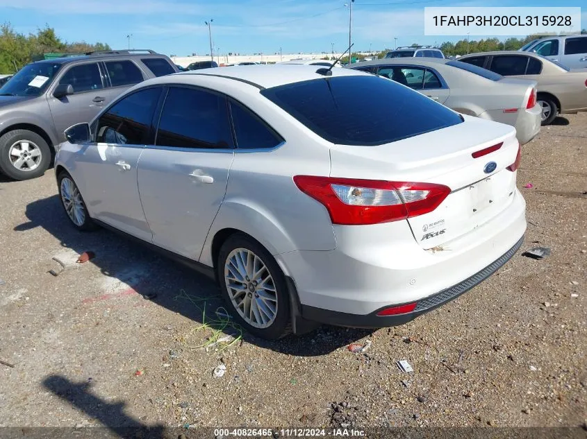 2012 Ford Focus Sel VIN: 1FAHP3H20CL315928 Lot: 40826465