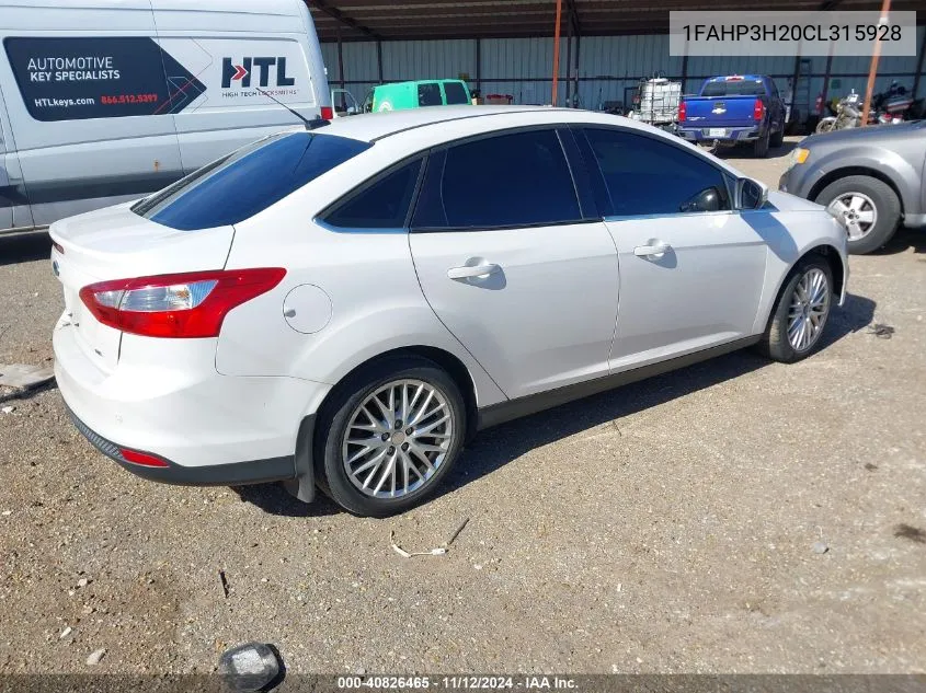 2012 Ford Focus Sel VIN: 1FAHP3H20CL315928 Lot: 40826465