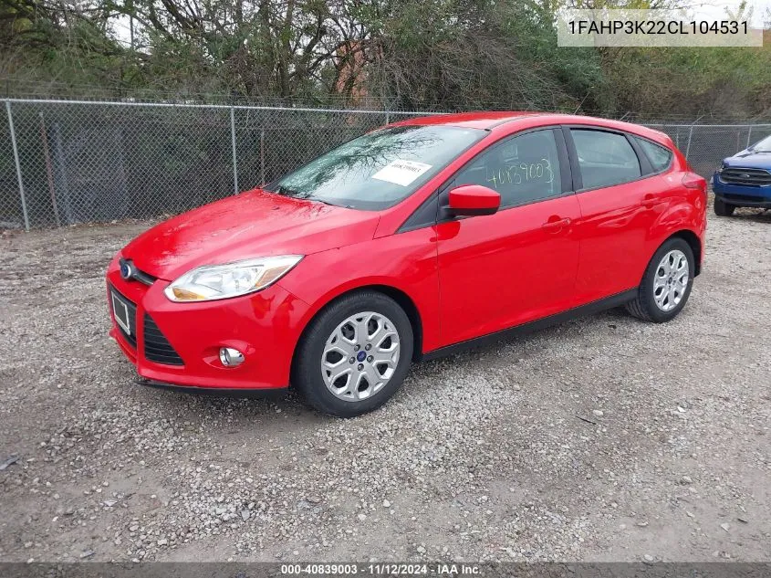 2012 Ford Focus Se VIN: 1FAHP3K22CL104531 Lot: 40839003