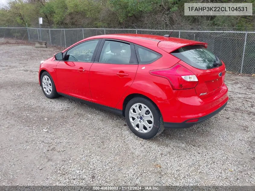 2012 Ford Focus Se VIN: 1FAHP3K22CL104531 Lot: 40839003