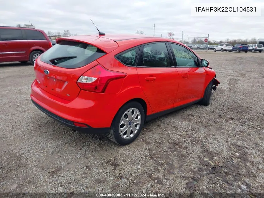 2012 Ford Focus Se VIN: 1FAHP3K22CL104531 Lot: 40839003