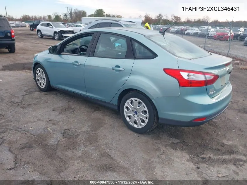 2012 Ford Focus Se VIN: 1FAHP3F2XCL346431 Lot: 40847558