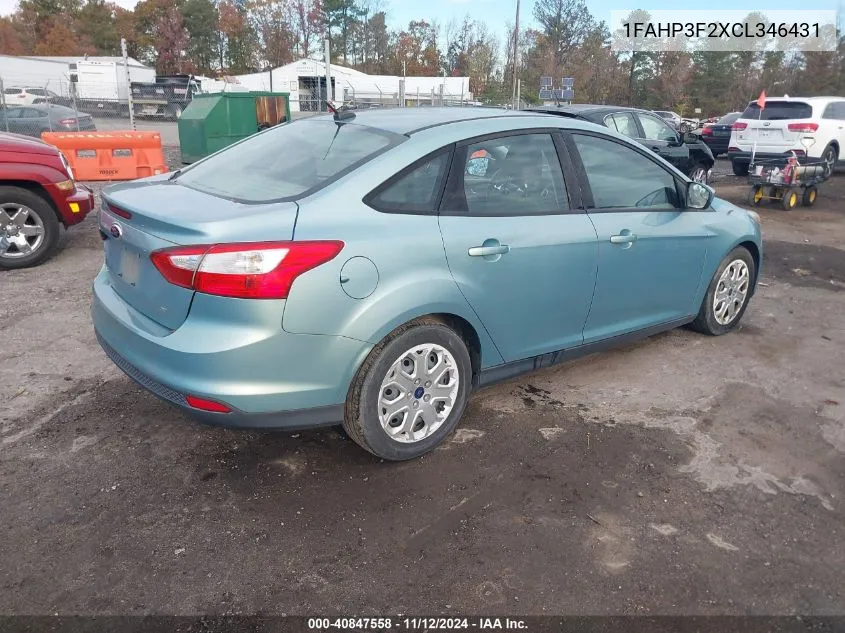 2012 Ford Focus Se VIN: 1FAHP3F2XCL346431 Lot: 40847558