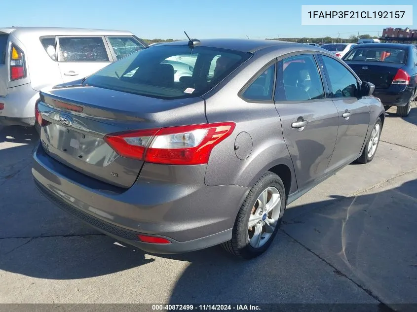 2012 Ford Focus Se VIN: 1FAHP3F21CL192157 Lot: 40872499