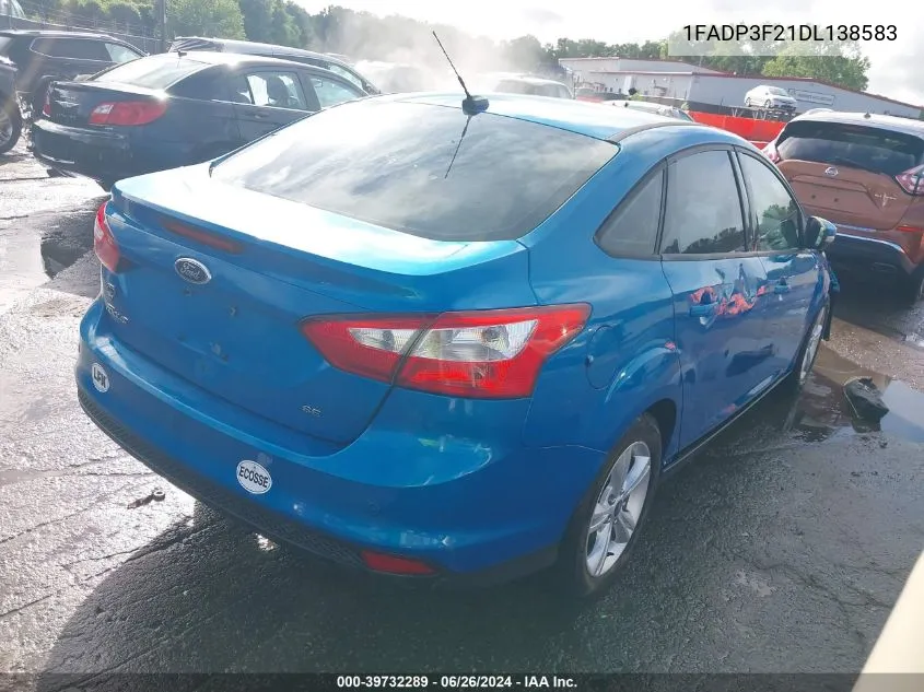 2013 Ford Focus Se VIN: 1FADP3F21DL138583 Lot: 39732289