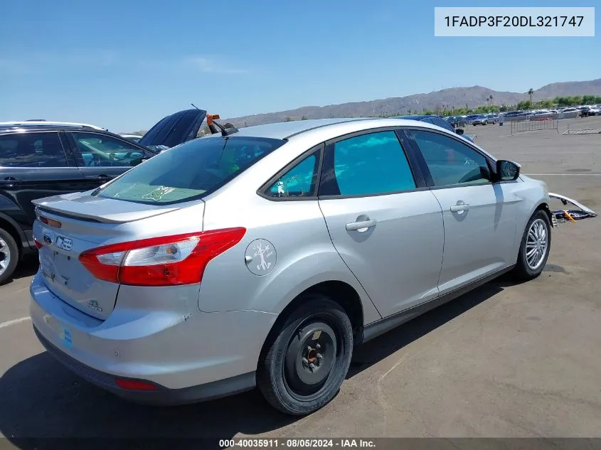 2013 Ford Focus Se VIN: 1FADP3F20DL321747 Lot: 40035911