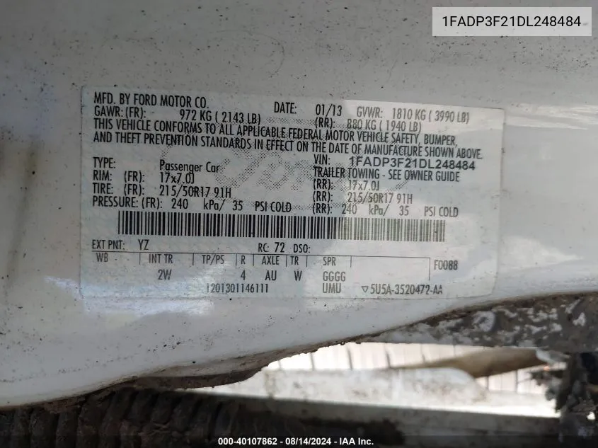 1FADP3F21DL248484 2013 Ford Focus Se