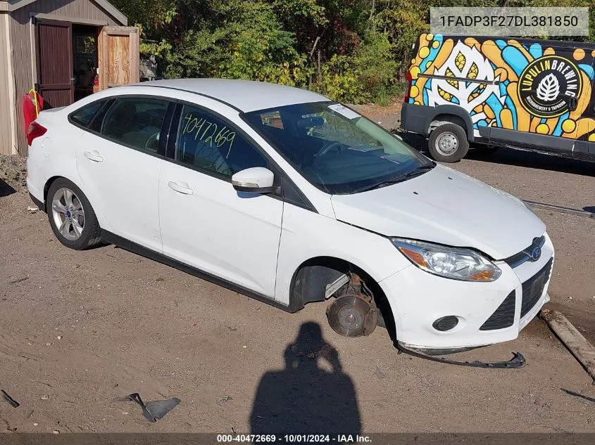 2013 Ford Focus Se VIN: 1FADP3F27DL381850 Lot: 40472669