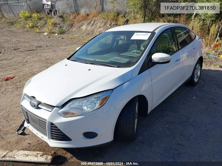 2013 Ford Focus Se VIN: 1FADP3F27DL381850 Lot: 40472669