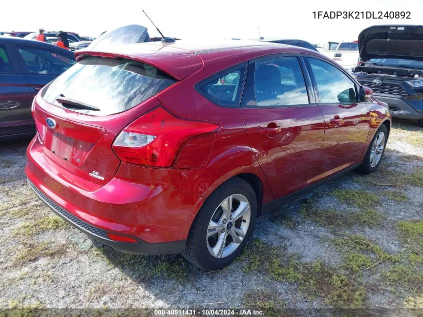 2013 Ford Focus Se VIN: 1FADP3K21DL240892 Lot: 40511431