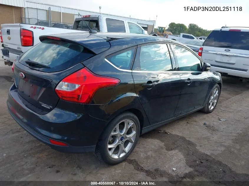 2013 Ford Focus Titanium VIN: 1FADP3N20DL251118 Lot: 40558067