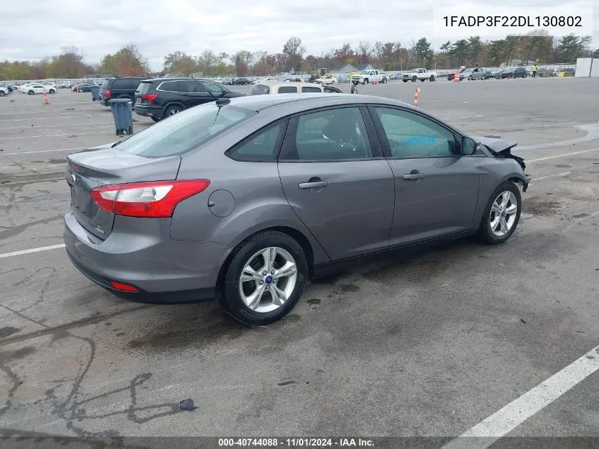 2013 Ford Focus Se VIN: 1FADP3F22DL130802 Lot: 40744088