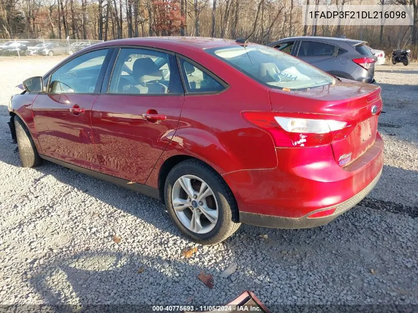 2013 Ford Focus Se VIN: 1FADP3F21DL216098 Lot: 40775693