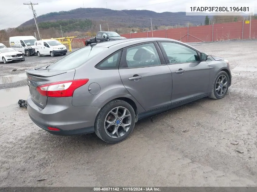 2013 Ford Focus Se VIN: 1FADP3F28DL196481 Lot: 40871142