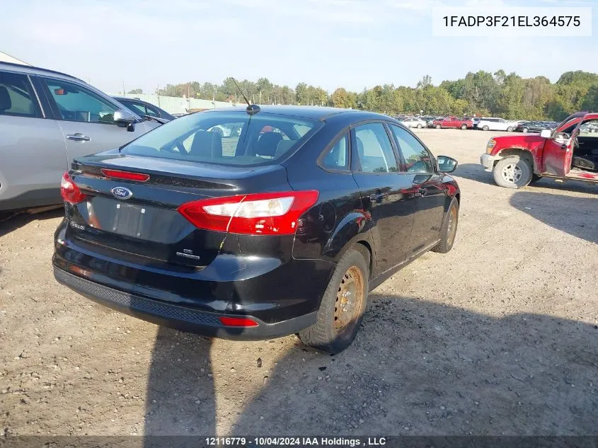 2014 Ford Focus Se VIN: 1FADP3F21EL364575 Lot: 12116779