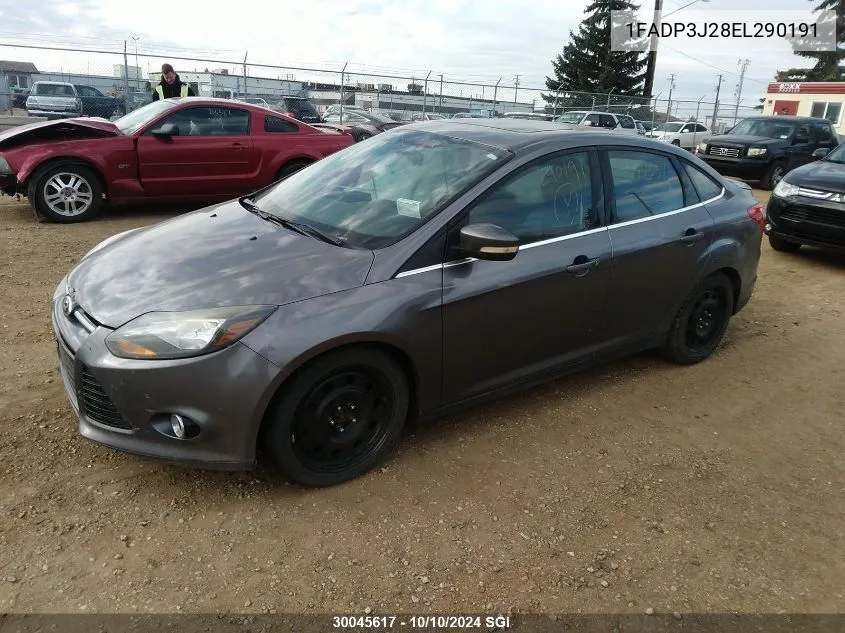 2014 Ford Focus Titanium VIN: 1FADP3J28EL290191 Lot: 30045617