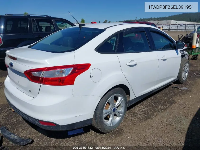 2014 Ford Focus Se VIN: 1FADP3F26EL391951 Lot: 39361732