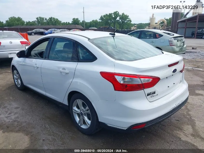 2014 Ford Focus Se VIN: 1FADP3F26EL143229 Lot: 39455010