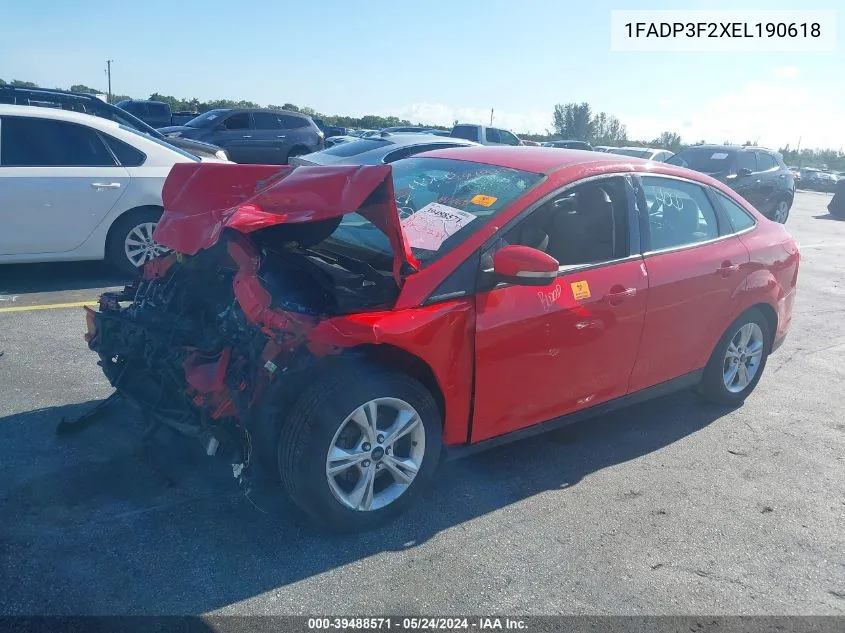 2014 Ford Focus Se VIN: 1FADP3F2XEL190618 Lot: 39488571