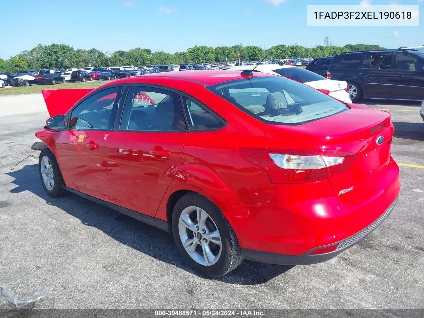 2014 Ford Focus Se VIN: 1FADP3F2XEL190618 Lot: 39488571